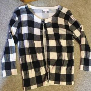 Black and white plaid button-down sweater