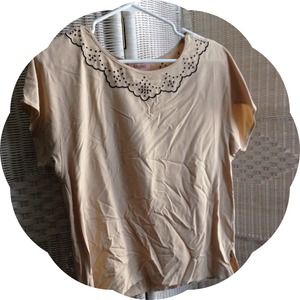 Gorgeous 100% Silk Top with Embroidered Neckline