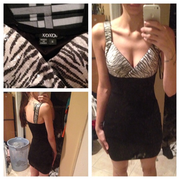 XOXO Sequin Zebra print, black cocktail dress
