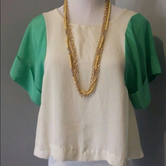 ❌❌SOLD❌❌Ivory Mint Green Blouse Small