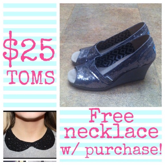 On HOLD - Dark silver sequin TOMS wedges (7.5)