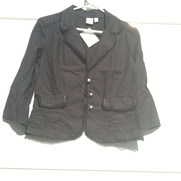 Black, lace edging, 3/4 length sleeve jacket - Picture 1 of 1