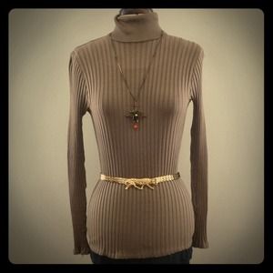 Silk ribbed turtle neck. Mushroom - taupe color.