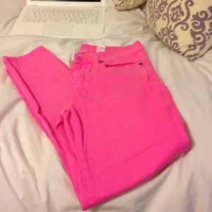 Hot pink colored toothpick ankle pants from Jcrew