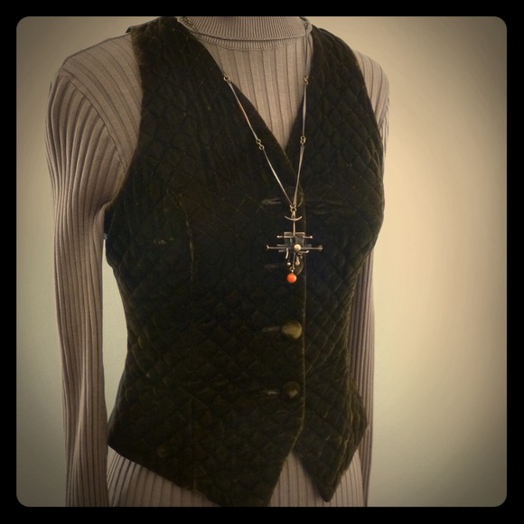 Rich Olive Green Velvet Quilted Vest