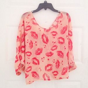 Lipstick Printed Sheer Open Back Top