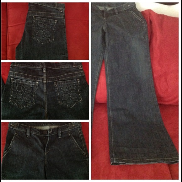 Wide leg dark blue mid-waist jeans - Picture 1 of 4