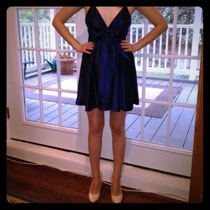 BUNDLE Navy Silk Dress Size 0 and Straw Bag