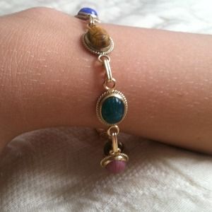 14k gold genuine gemstone scarab bracelet