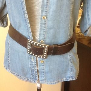 Distressed black belt w crystal buckle