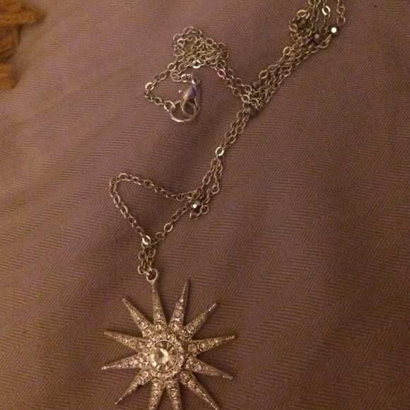 Silver star long necklace
