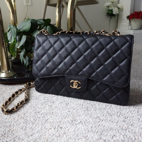 Chanel Inspired Jumbo Classic Flap Black Gold HW