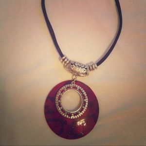 Red and black necklace with silver detail