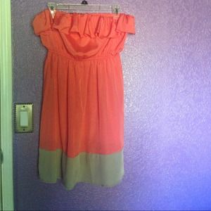 Peach and grey strapless dress