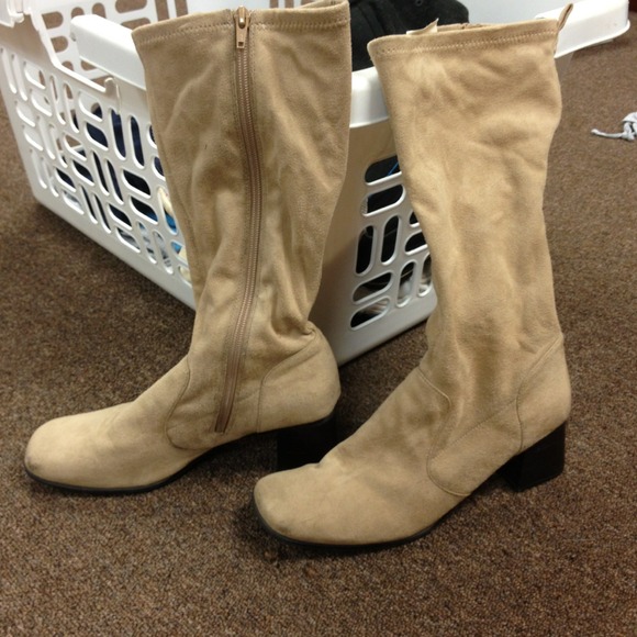 George Milan Beige Faux Suede Mid-Calf Boots