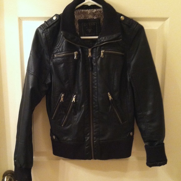 Black Faux Leather Moto Jacket by GUESS