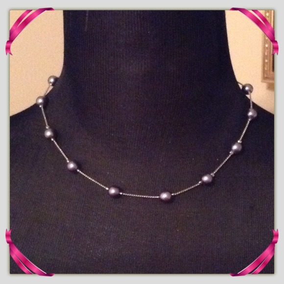 16" Black Pearl & Silver Tin Cup Necklace