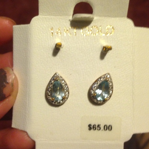 Light blue gem stone earring 14k sterling gold