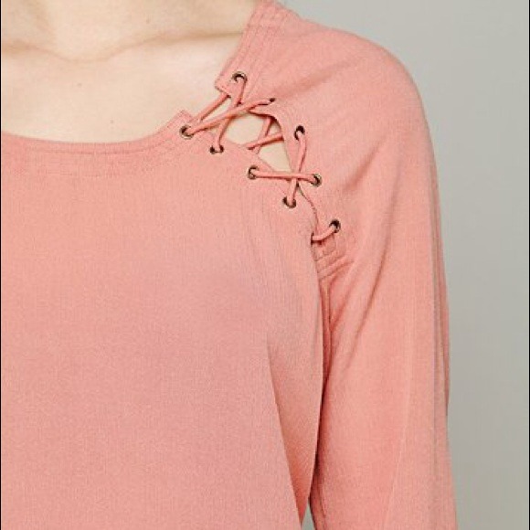 Gifted🌸Free People Lace Up Back peach coral top - Picture 3 of 4