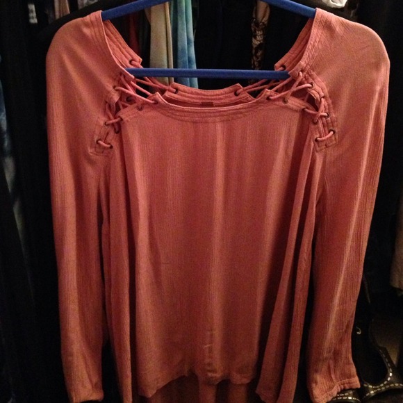 Gifted🌸Free People Lace Up Back peach coral top - Picture 4 of 4