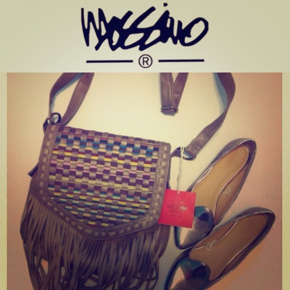 fringed taupe cross body bag