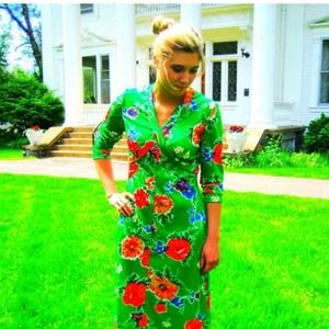 Vintage Floral Green Seventies Dress