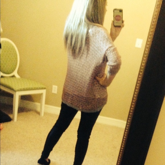 Modeling the Grey/Pink Oversized Sweater - Picture 2 of 3