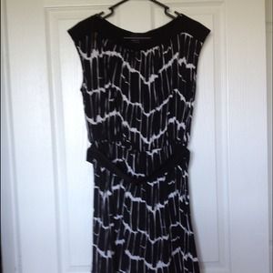 Black & White Knee Length Dress with Belt