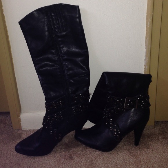 Black Rocker Heel Boots