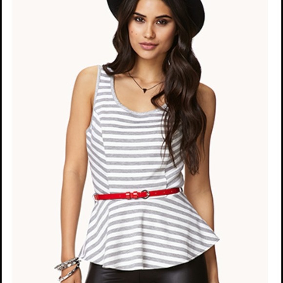 Gray and White Striped Peplum Top