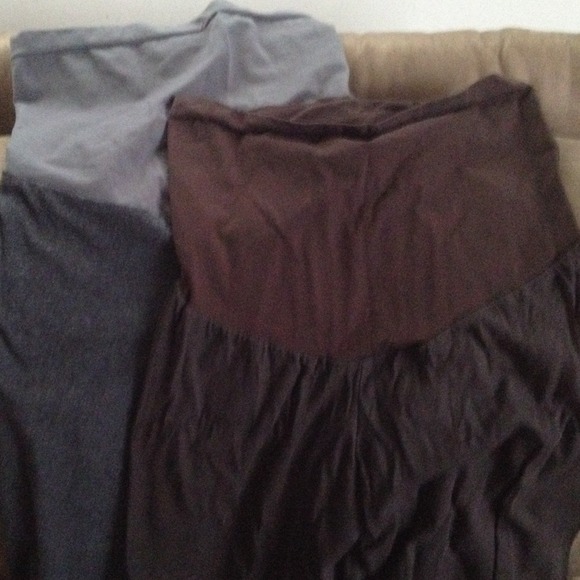 Grey and brown maternity leggings