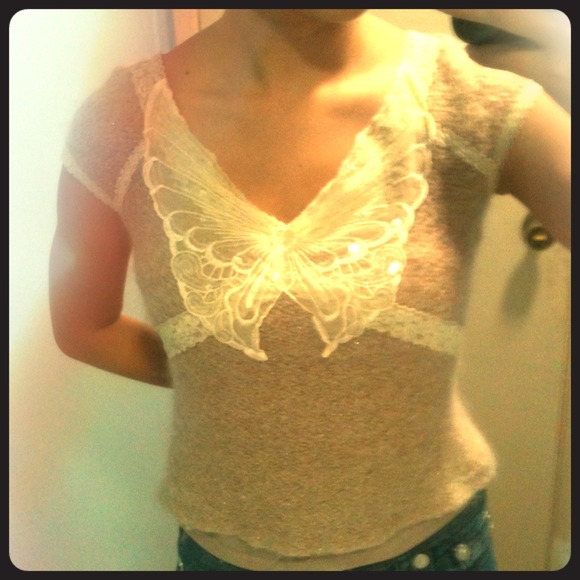 Sequined butterfly laced shirt