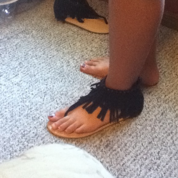 Black fringe studded sandals