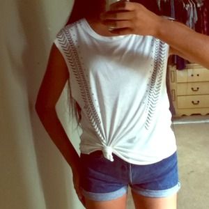 White tribal muscle tee