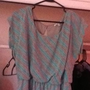 NEW NEVER BEEN WORN .Aqua and grey striped dress.