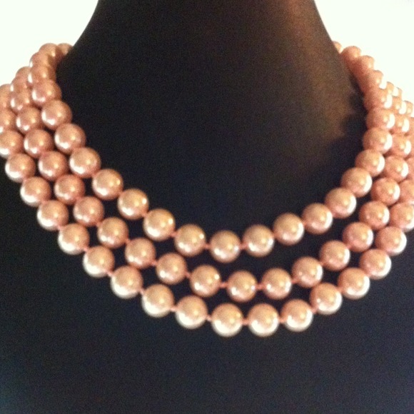 359. 3 strand pink glass Swarovski pearls necklace