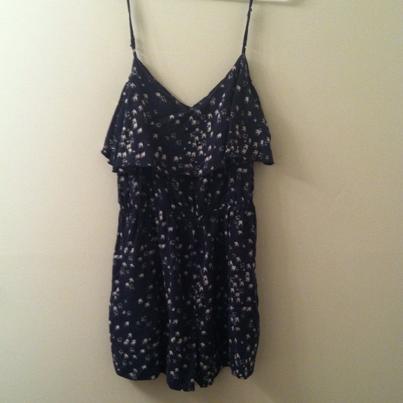 Navy blue with small white doves ROMPER!