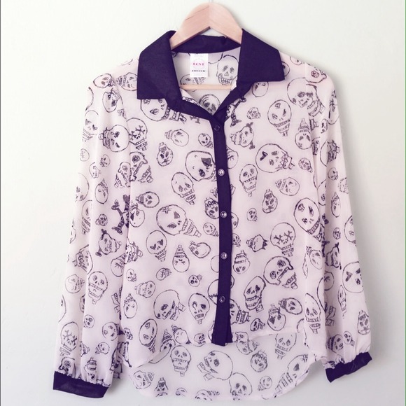 Black and white pastel goth skull button down