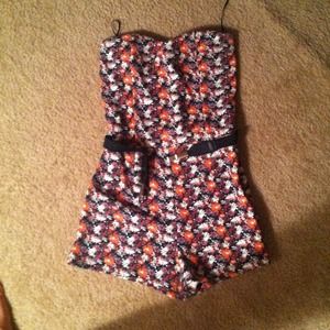 Bundle. Floral romper bathing suit & jean skirt.