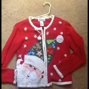 Girls size 7-10 Santa Christmas beaded sweater $10