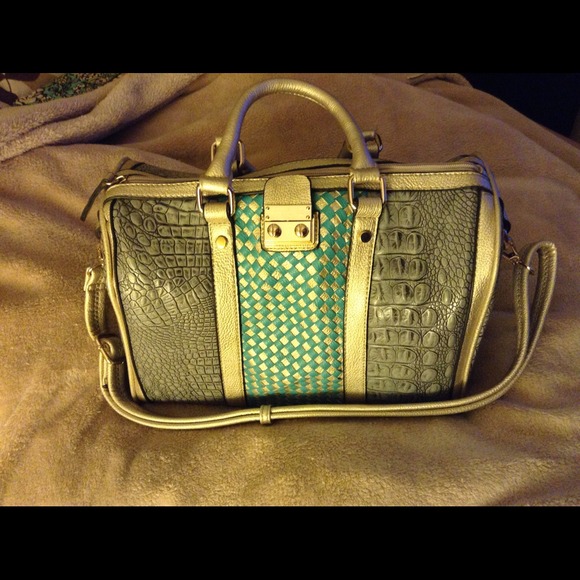 New Women's Faux Snake Skin Blue Satchel Handbag