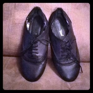 Faux leather black oxfords