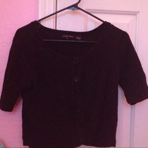 Black short sleeve button up sweater.