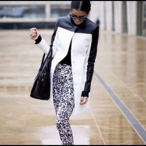 Zara Ecru & Black faux leather coat