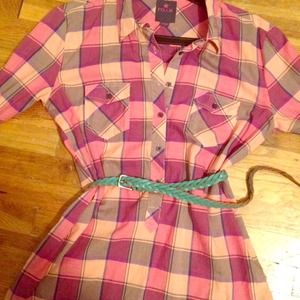 Long plaid half button down