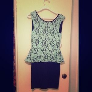 Black and sea foam peplum dress
