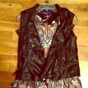 sequin long tank w or wo faux leather vest.