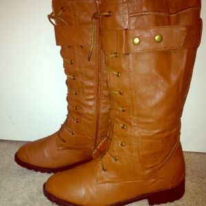 Brown Lace-Up Knee-High Combat Boots