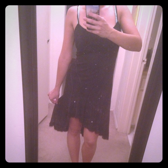 High low black slinky dress