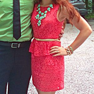 Coral Lace Peplum Dress